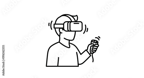 Person wearing VR headset and holding controller, experiencing virtual reality