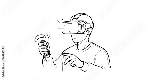 Person wearing VR headset and holding controllers, experiencing virtual reality, interactive gaming