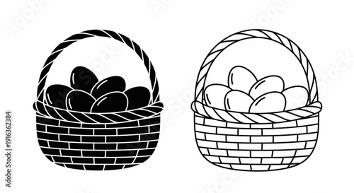 Two baskets with eggs and coal illustration for easter and christmas. Vector