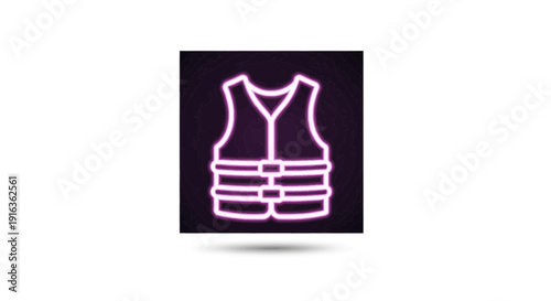 Neon Life Vest Icon Glowing Pink on Dark Abstract Background, Safety Equipment Symbol