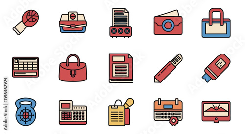Office and Business Icon Set: Modern Flat Design for Professional Use