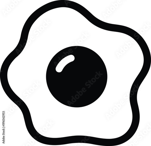 Simple black and white illustration of a fried egg on a clean background viewed from directly above
