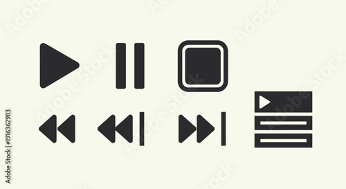Media Player Icons: Play, Pause, Stop, and Navigation Controls