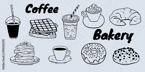 Coffee and Bakery Hand Drawn Illustration Set