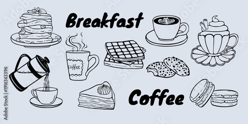 Breakfast and Bakery Hand Drawn Illustration