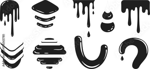 Professional arrow icon set and colorful liquid paint dripping borders splashes splatters for creative web UI and digital design.