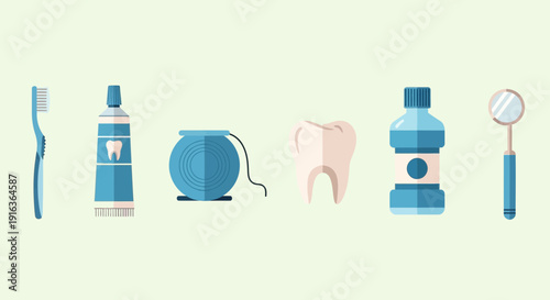 Dental Hygiene Icons: Toothbrush, Toothpaste, Floss, Tooth, Mouthwash