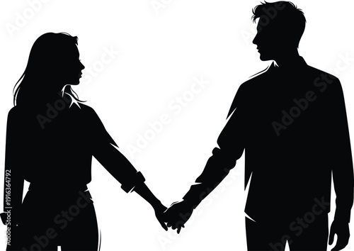 Black silhouette of a couple holding hands in love and relationship