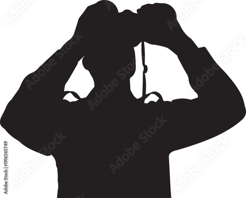 Silhouette man with binoculars illustration vector illustration line art observation