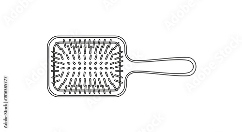 Minimalist Black and White Line Art of a Paddle Hair Brush