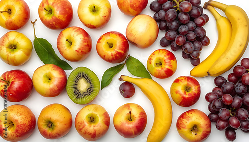 Assorted fresh fruits displayed in an appealing arrangement on a white background isolated on white background, Vector