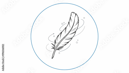 Light Feather Floating in Air with Swirling Dots and Lines
