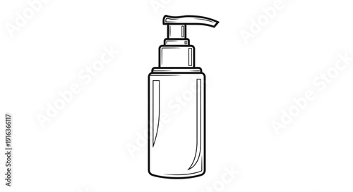 Minimalist Line Art of a Dispenser Bottle with Pump, Isolated on White Background