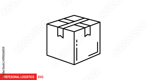 Line Art Icon of a Cardboard Box, Shipping and Logistics Concept