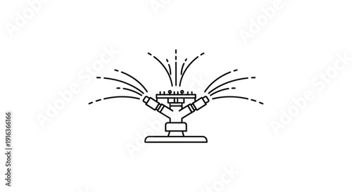 Line Art Icon of a Rotating Garden Sprinkler Watering Plants
