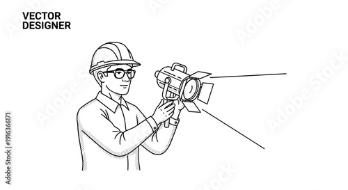 Lighting Technician Adjusts Spotlight for Stage or Film Production