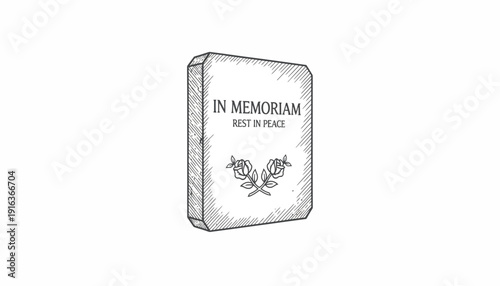 In Memoriam Tombstone with Roses Sketch - Rest in Peace Memorial Stone
