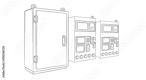 Industrial Control Panels and Electrical Cabinet Line Art Illustration