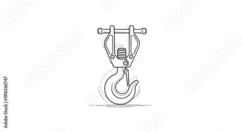 Industrial Crane Hook with Shackle, Heavy Duty Lifting Equipment, Sketch Style