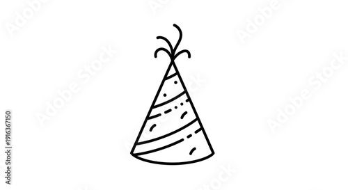 Hand-drawn party hat icon, festive celebration doodle, simple birthday graphic