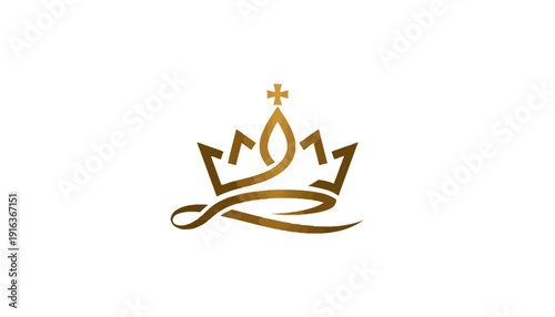 Golden Crown Logo with Cross, Royal Symbol, Luxury Emblem, Elegant Design