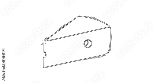 Hand-drawn sketch of a cheese wedge with a hole, isolated on white background