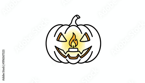 Halloween Jack O Lantern Pumpkin with Candle Flame, Spooky Face, Cartoon Style