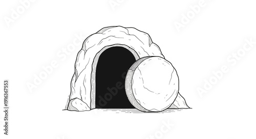 Empty Tomb and Rolling Stone Illustration - Easter Resurrection Concept