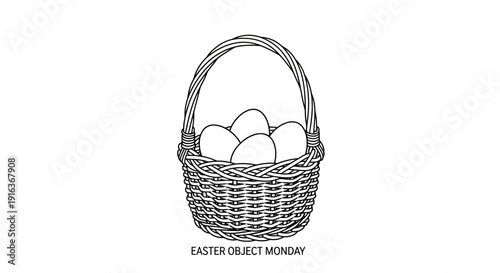 Easter Egg Basket Line Art Illustration