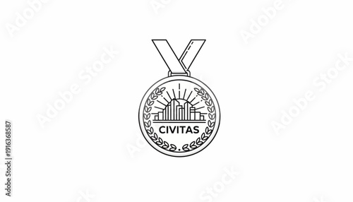 Civitas Award Medal with Laurel Wreath and City Skyline Silhouette