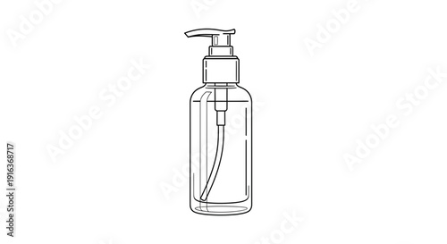Clear Dispenser Bottle with Pump, Line Art Illustration