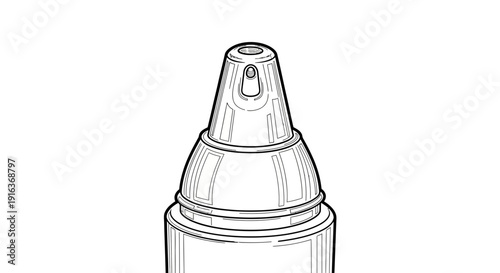 Close-up line art illustration of a spray nozzle, aerosol can top, and dispensing mechanism.
