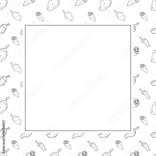 Hand drawn chili pepper square frame, hot chili frame vintage background