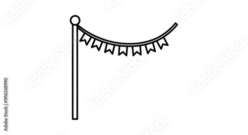 Bunting Flagpole Celebration Party Decoration Line Art Icon