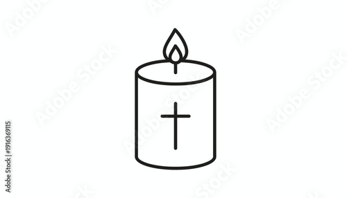 Candle with Christian Cross Symbol, Religious Light, Faith and Hope Concept