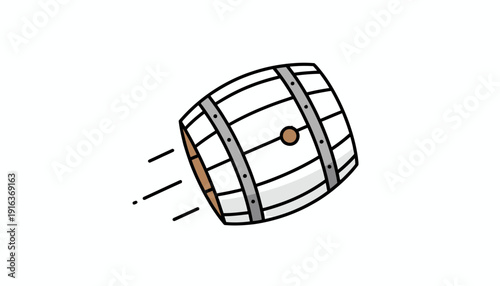 Cartoon Barrel Rolling Fast, Motion Blur Effect, Isolated on White Background