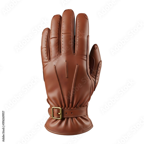 Brown leather glove with buckle on wrist isolated on white