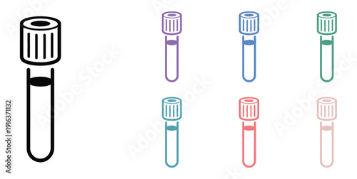 Black line test tube and flask chemical laboratory test icon isolated on white background