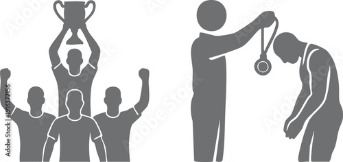 Sports Victory and Award Ceremony Silhouette – Team Trophy Win and Medal Presentation Vector