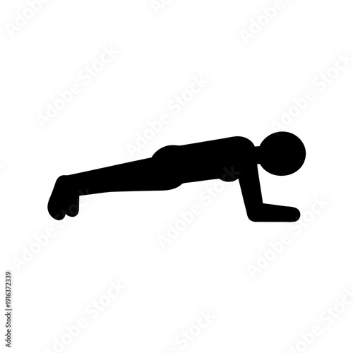 Person performing a plank exercise icon representing fitness training and health isolated on a white background for sports apps.
