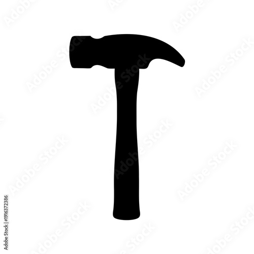 Minimalist black silhouette claw hammer carpentry tool icon. Vector