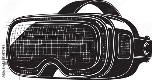 A black and white drawing of a vr headset Vector, illustration