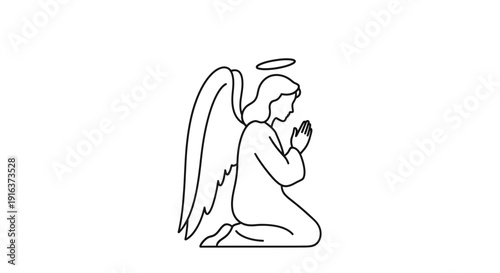 Angel Praying Kneeling with Wings and Halo, Divine Hope and Faith