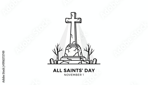 All Saints' Day Memorial Cross Monument Cemetery Gravestones November 1 Holiday