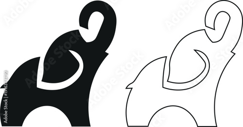 Minimalist elephant logo design element featuring a creative abstract silhouette in solid and outline versions, ideal for wildlife, modern branding, and nature-themed identity