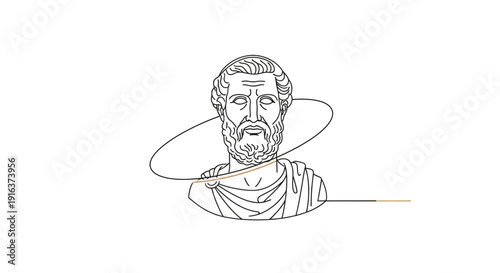 Ancient Greek Philosopher Bust Line Art with Abstract Swirl