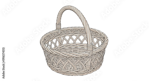 Wicker Basket with Handle, Round Woven Container for Storage or Decoration, Natural Material Craftsmanship