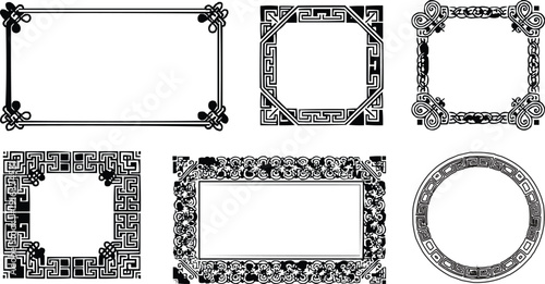 A set of ornate  vector frames featuring floral border designs and Victorian style scroll decoration