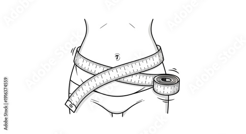 Woman measuring waist with tape measure, weight loss, fitness, healthy lifestyle concept