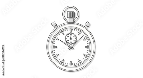 Vintage Stopwatch Illustration: Classic Timekeeping Device, Retro Style, Isolated on White Background